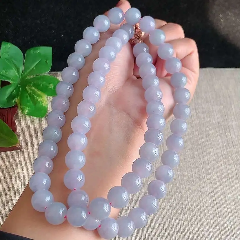 a货翡翠冰种紫罗兰圆珠项链毛衣链60颗  尺寸10mm 重量113.68g 1211