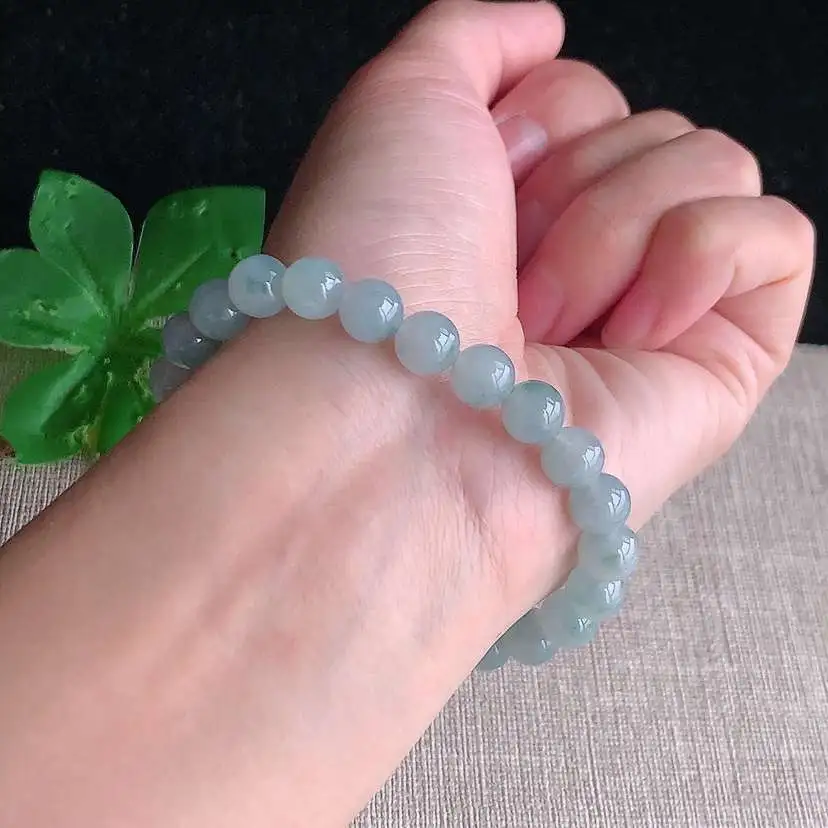 a货翡翠冰种飘花圆珠佛珠手串24颗  尺寸7.3mm 重量19.18g 1212