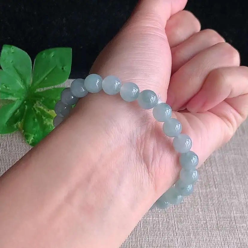 a货翡翠冰种飘花圆珠佛珠手串24颗  尺寸7.3mm 重量19.18g 1212