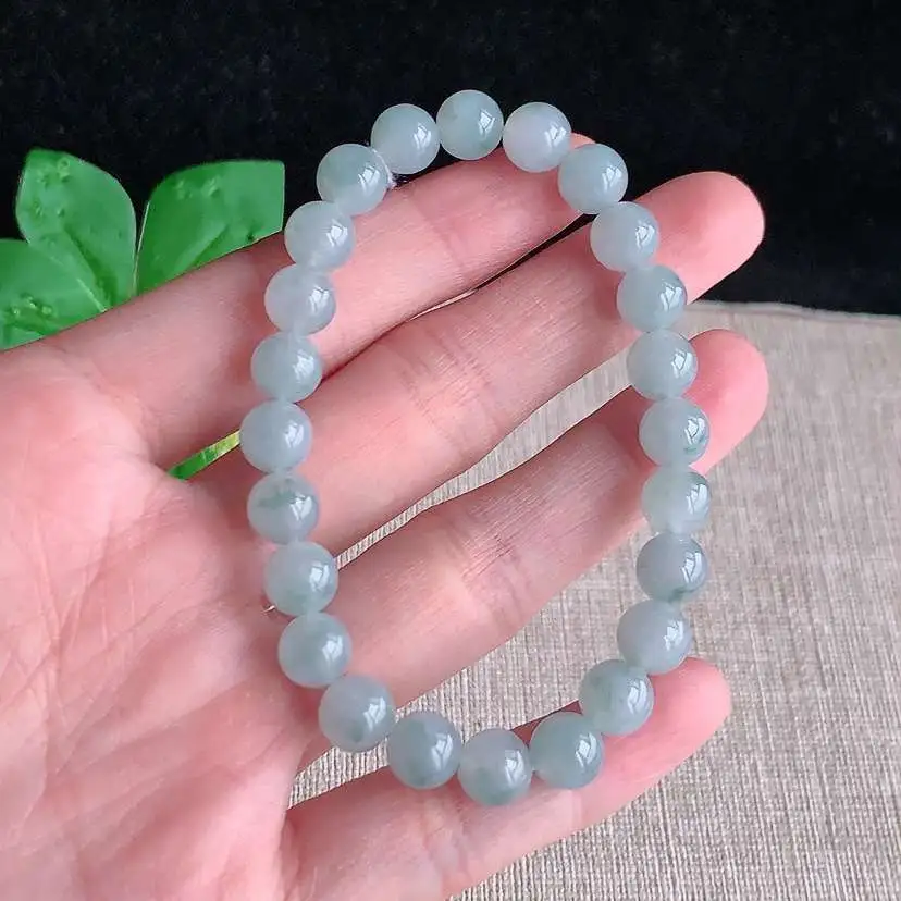 a货翡翠冰种飘花圆珠佛珠手串24颗  尺寸7.3mm 重量19.18g 1212