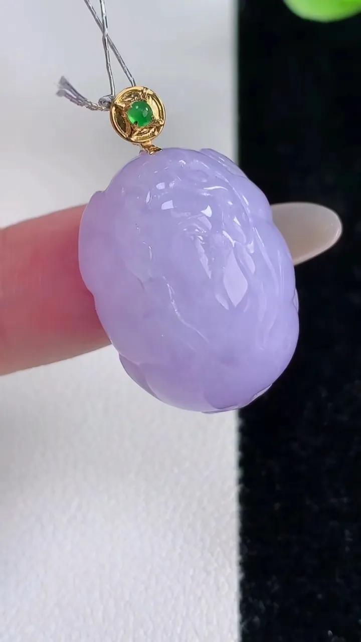 天然A货翡翠18K金紫罗兰貔貅吊坠，尺寸24.5-17.6-10.2，重量:9.01g
12月14日