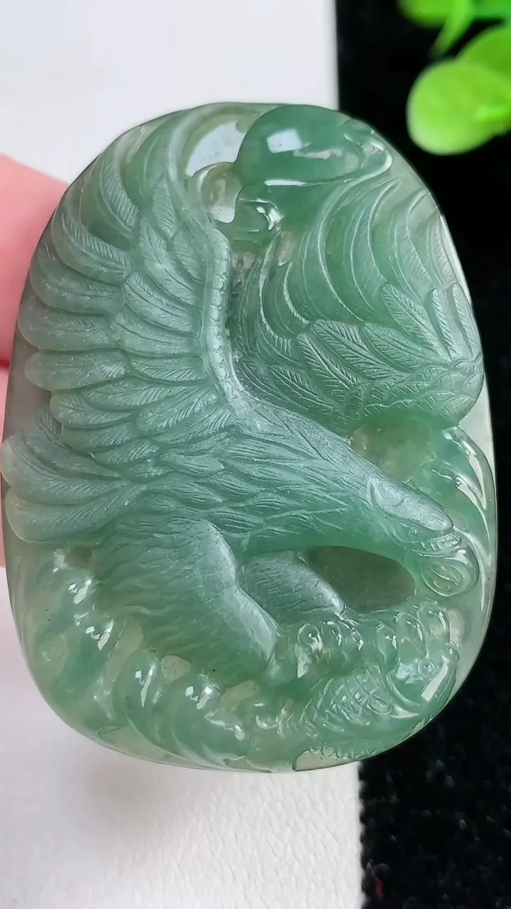 天然A货翡翠大鹏展翅吊坠，尺寸55.5-40-8.3，重:40.21g
12月15日