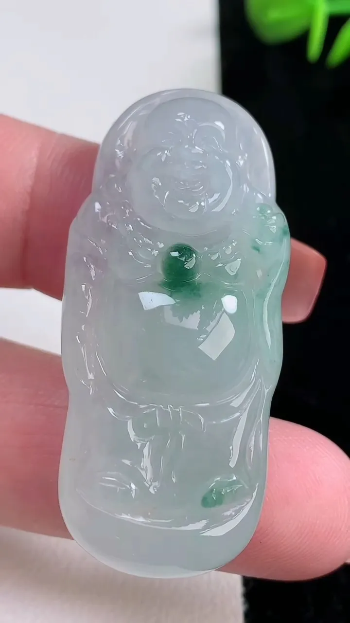 天然A货翡翠冰种飘花站佛 佛公吊坠，尺寸46.6-21-8.7，重量:16.82g
12月16日