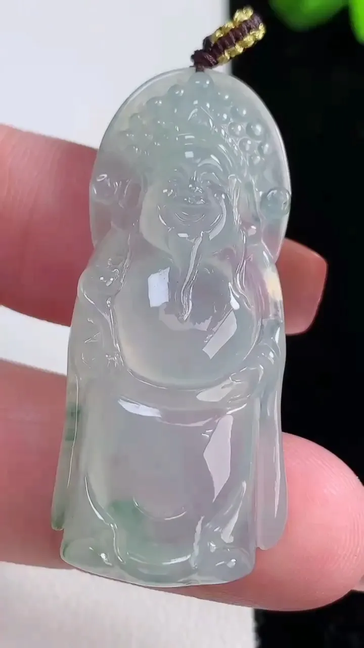 天然A货翡翠冰种飘花财神爷吊坠，尺寸44.2-20-6，重量:10.17g
12月16日