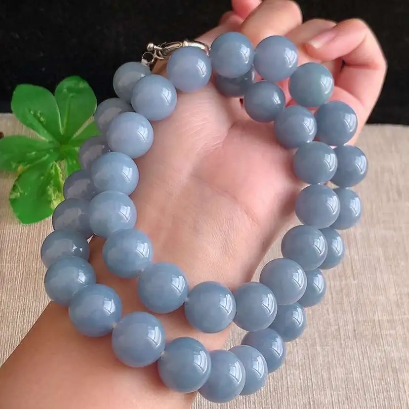 a货翡翠冰种紫罗兰圆珠项链毛衣链38颗  尺寸13.3mm 重量173.23g 1214