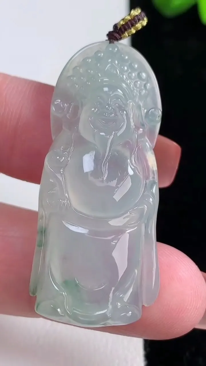 天然A货翡翠冰种飘花财神爷吊坠，尺寸44.2-20-6，重量:10.17g
12月16日