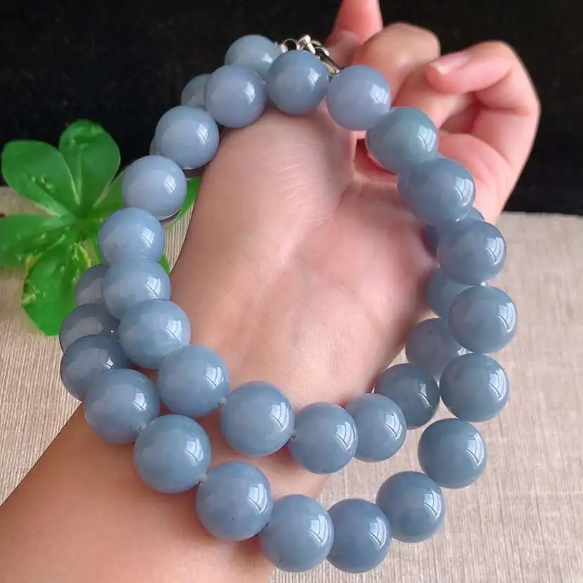 a货翡翠冰种紫罗兰圆珠项链毛衣链38颗  尺寸13.3mm 重量173.23g 1214