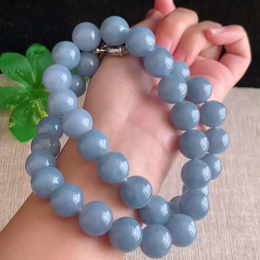 a货翡翠冰种紫罗兰圆珠项链毛衣链38颗  尺寸13.3mm 重量173.23g 1214