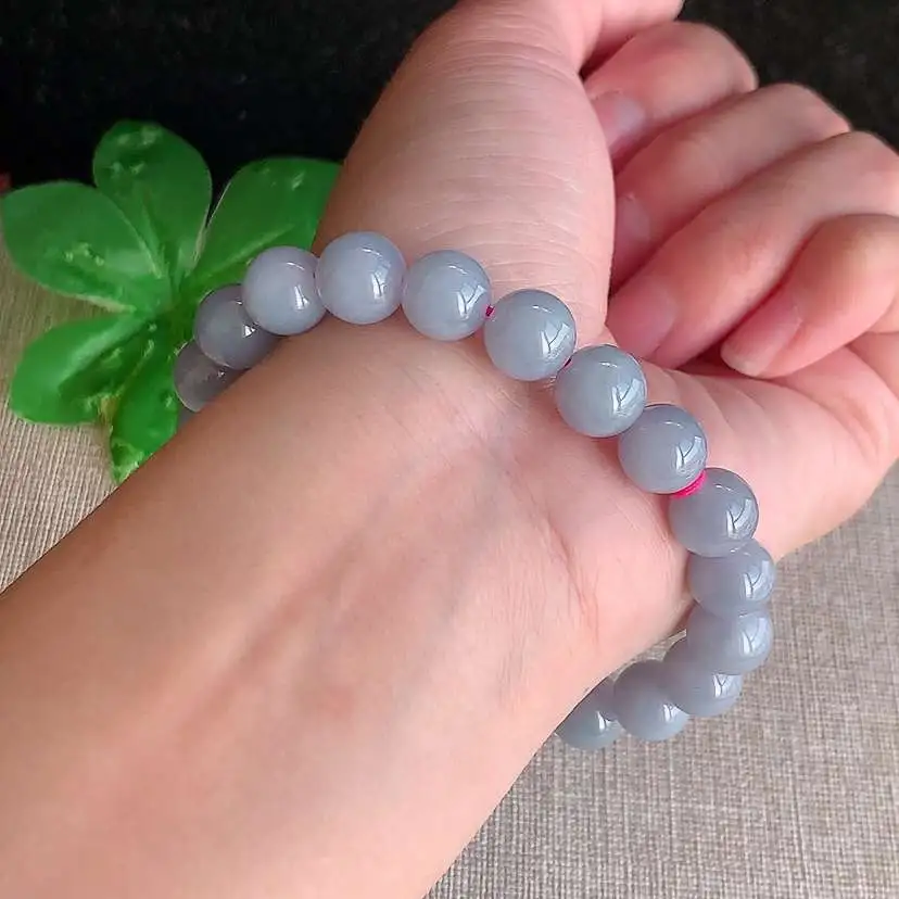 a货翡翠冰种紫罗兰圆珠佛珠手串21颗  尺寸9mm 重量30.55g 1214