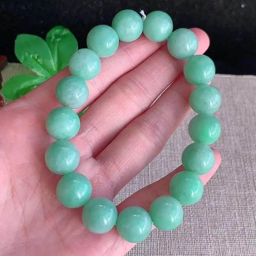 a货翡翠冰种满绿圆珠佛珠手串17颗 尺寸12mm 重量56.28g 1214