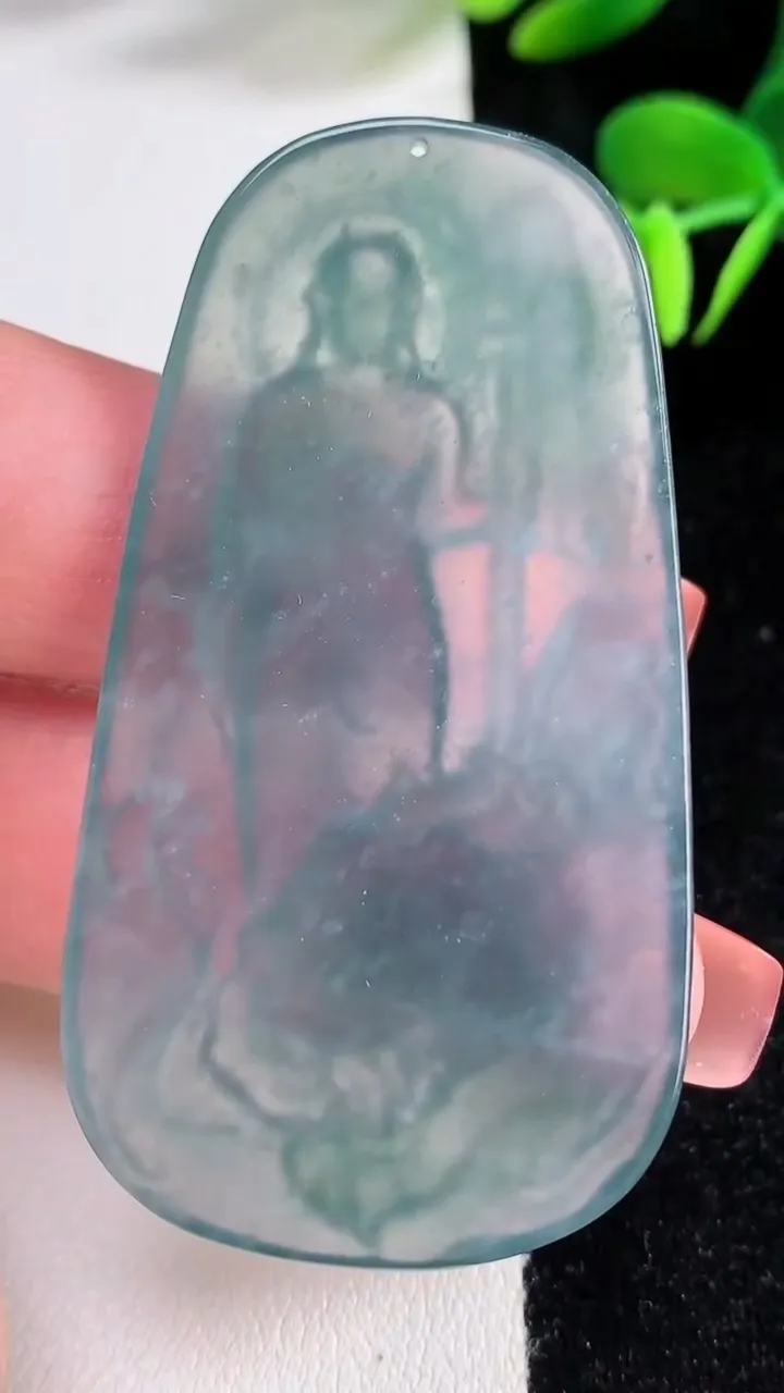 天然A货翡翠蓝水御龙地藏王菩萨吊坠，尺寸58.6-31.6-5.1，重量:18.69g
12月16日