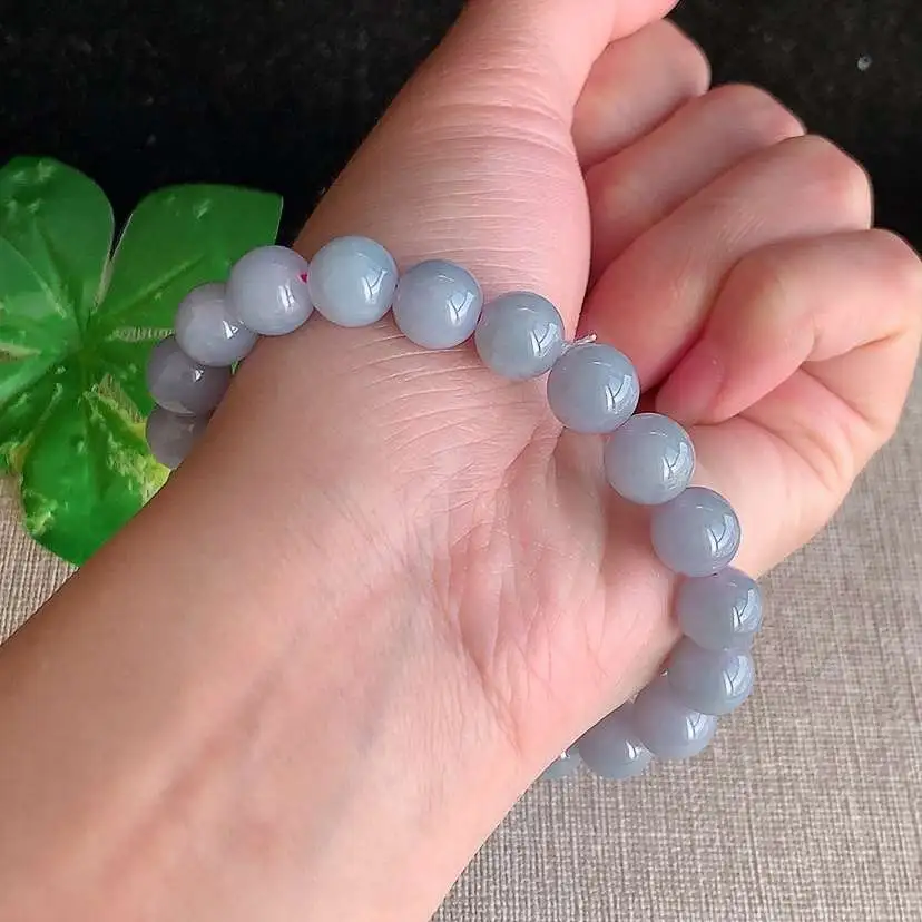 a货翡翠冰种紫罗兰圆珠佛珠手串21颗  尺寸9mm 重量30.55g 1214