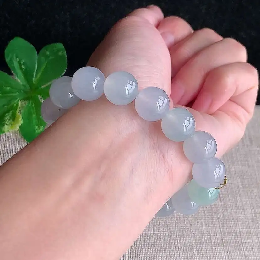 a货翡翠冰种白月光圆珠佛珠手串16颗 尺寸12mm 重量51.92g 1216