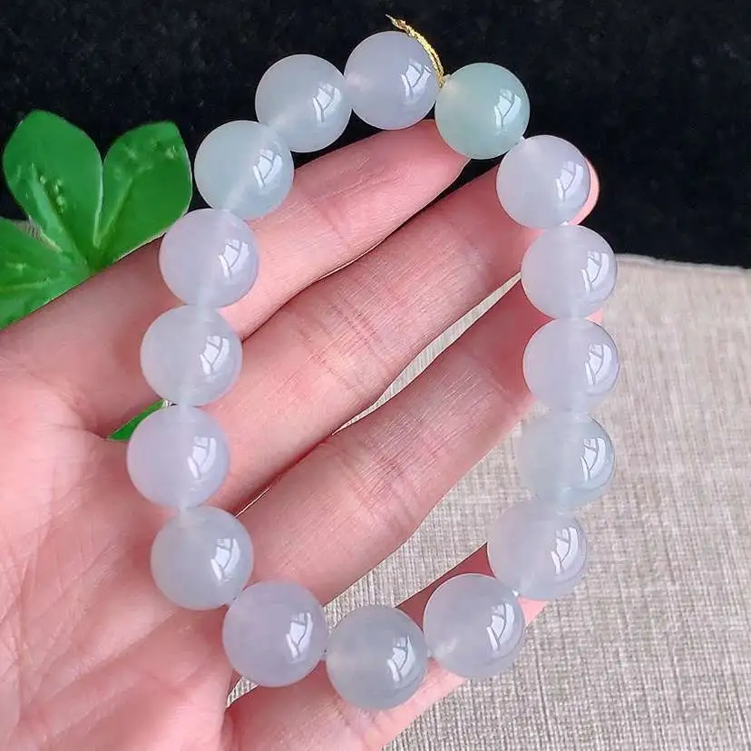 a货翡翠冰种白月光圆珠佛珠手串16颗 尺寸12mm 重量51.92g 1216