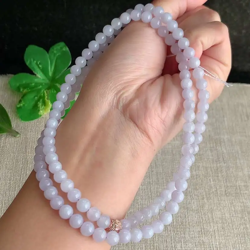 a货翡翠冰种紫罗兰圆珠项链毛衣链108颗  尺寸5.8mm 重量38.90g 1216