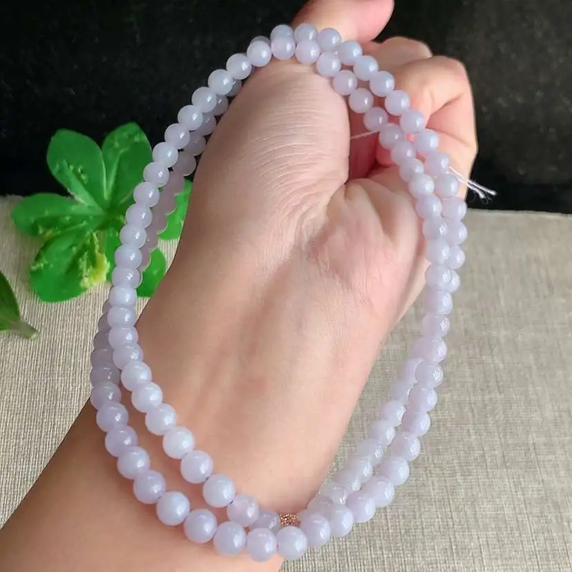 a货翡翠冰种紫罗兰圆珠项链毛衣链108颗  尺寸5.8mm 重量38.90g 1216