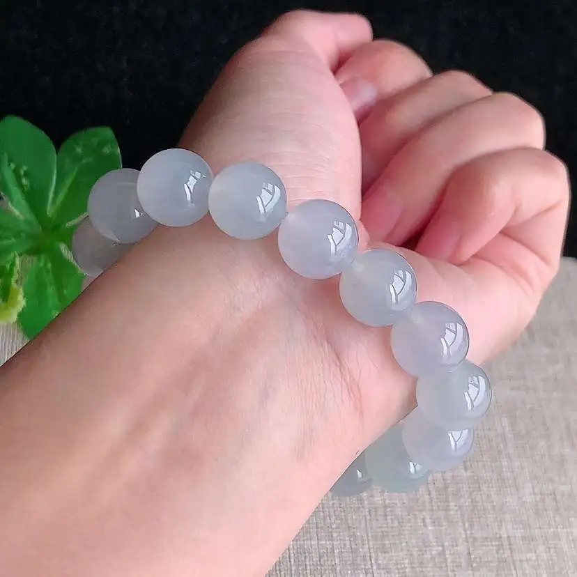 a货翡翠冰种白月光圆珠佛珠手串16颗 尺寸12mm 重量51.92g 1216