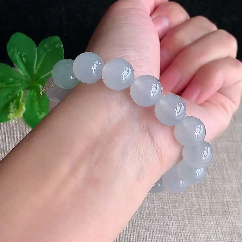 a货翡翠冰种白月光圆珠佛珠手串16颗 尺寸12mm 重量51.92g 1216