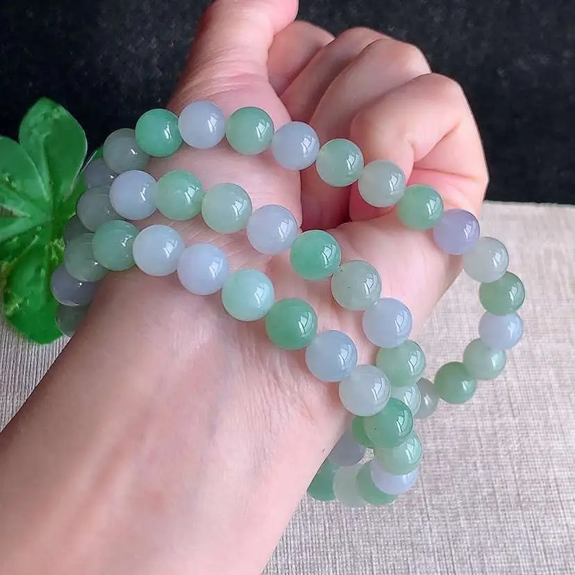 a货翡翠冰种淡紫罗兰甜绿圆珠项链毛衣链70颗  尺寸8.5mm 重量88.46g 1216