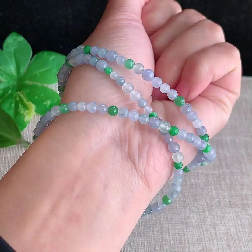 a货翡翠冰种紫罗兰满绿圆珠小米珠项链毛衣链  尺寸4mm 重量20.38g 1216