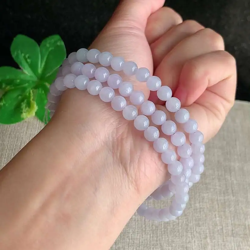 a货翡翠冰种紫罗兰圆珠项链毛衣链108颗  尺寸5.8mm 重量38.90g 1216