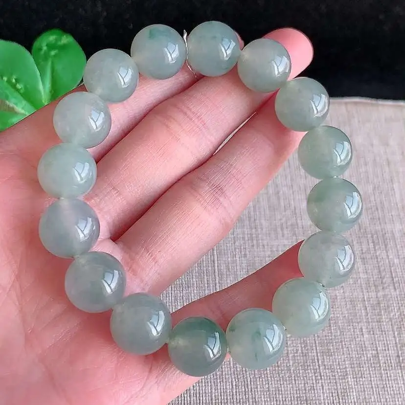 a货翡翠冰种飘花圆珠佛珠手串16颗  尺寸12.5mm 重量57.12g 1218