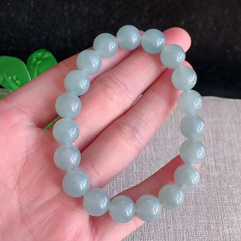 a货翡翠冰种晴底圆珠佛珠手串19颗 尺寸9.6mm 重量32.56g 1218