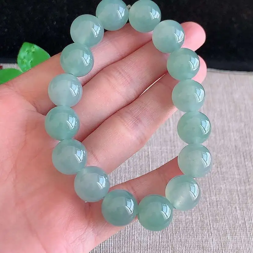 a货翡翠冰种晴水圆珠佛珠手串16颗  尺寸12.5mm 重量56.66g 1217