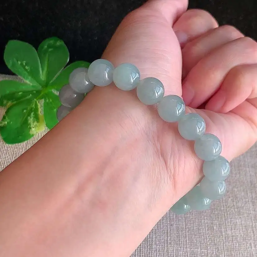 a货翡翠冰种晴底圆珠佛珠手串19颗 尺寸9.6mm 重量32.56g 1218