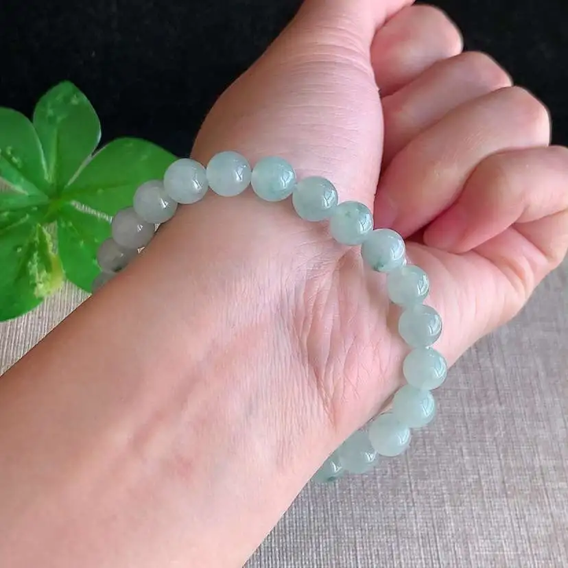 a货翡翠冰种飘花圆珠佛珠手串23颗  尺寸7.6mm 重量19.88g 1217