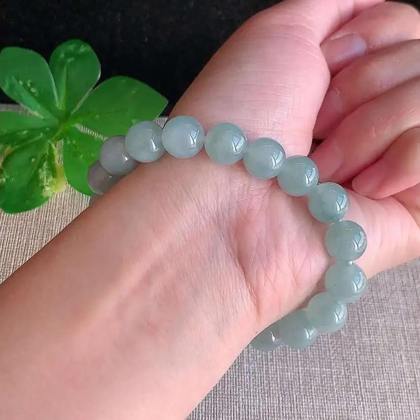 a货翡翠冰种晴底圆珠佛珠手串19颗 尺寸9.6mm 重量32.56g 1218