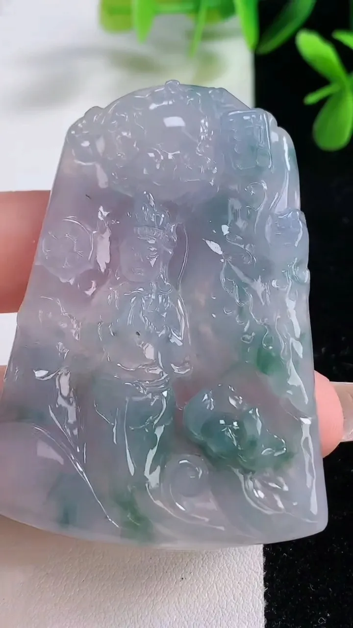 天然A货翡翠紫罗兰文殊菩萨吊坠，尺寸58-42-5.6，重:24.34g
12月19日