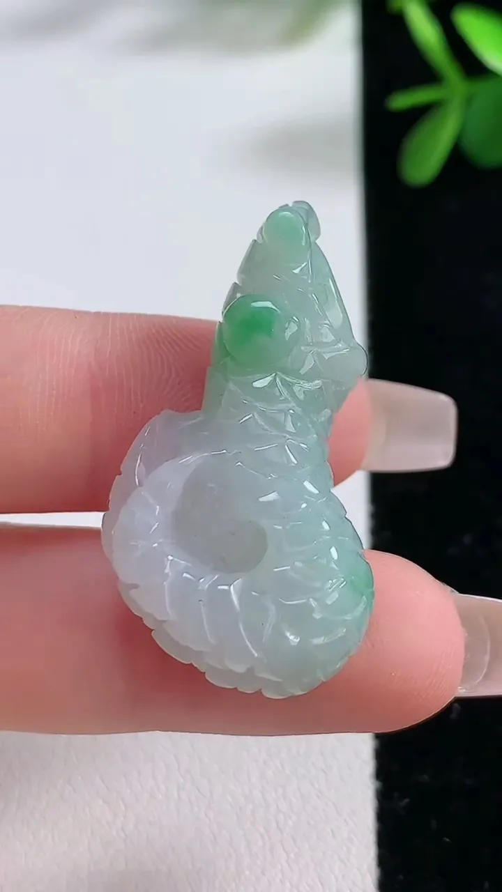 天然A货翡翠生肖蛇吊坠，尺寸30.7-13.4-12，重:10.71g
12月19日