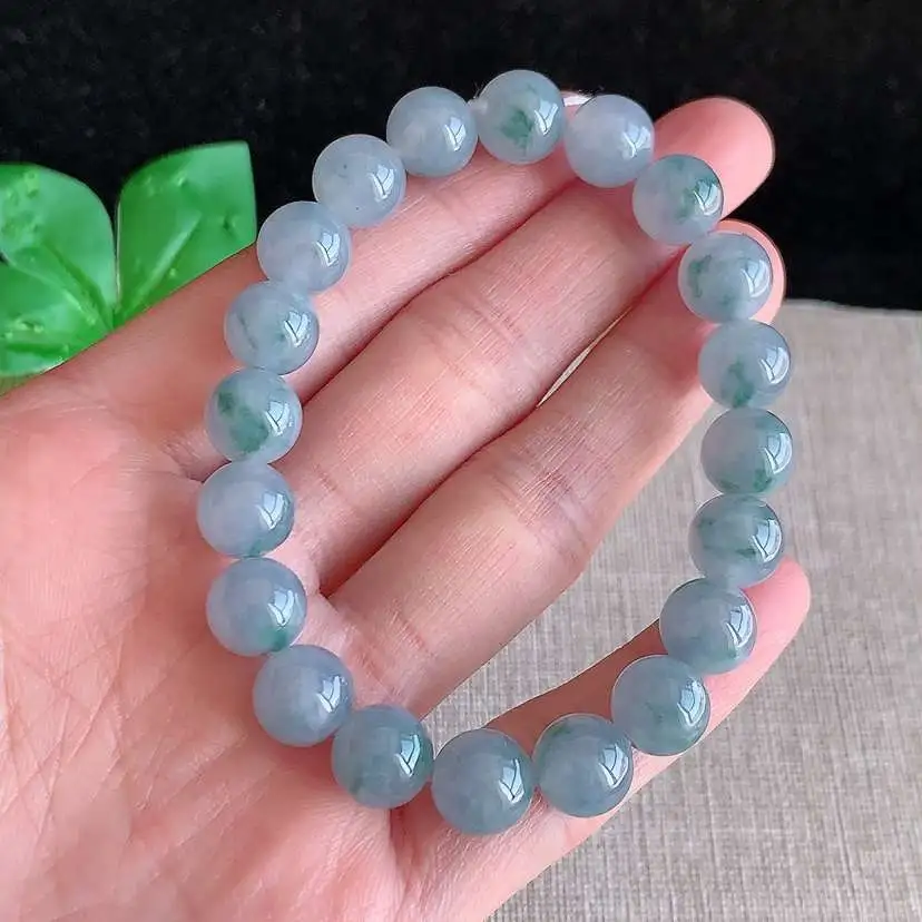 a货翡翠冰种紫罗兰飘花圆珠佛珠手串20， 尺寸9.6mm 重量31.03g 1217