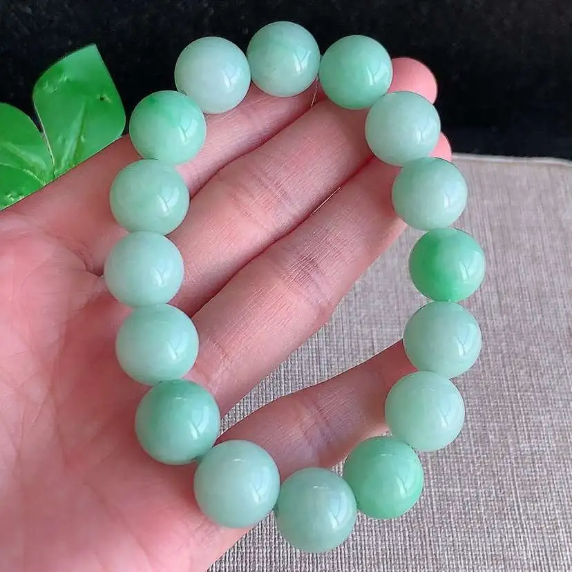 a货翡翠冰种满绿甜绿圆珠佛珠手串16颗  尺寸13.3mm 重量63.72g 1218