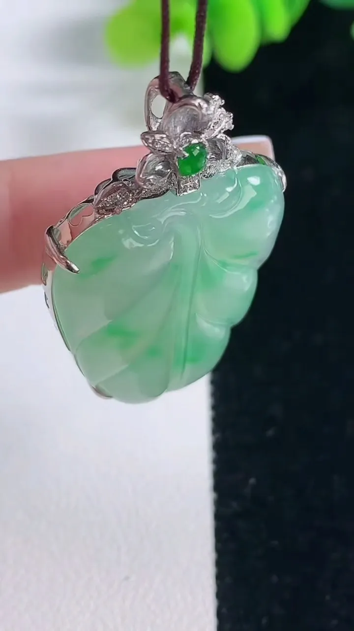 天然A货翡翠金枝玉叶 叶子吊坠，尺寸41.3-31-25-7.9，重量:9.79g
12月20日