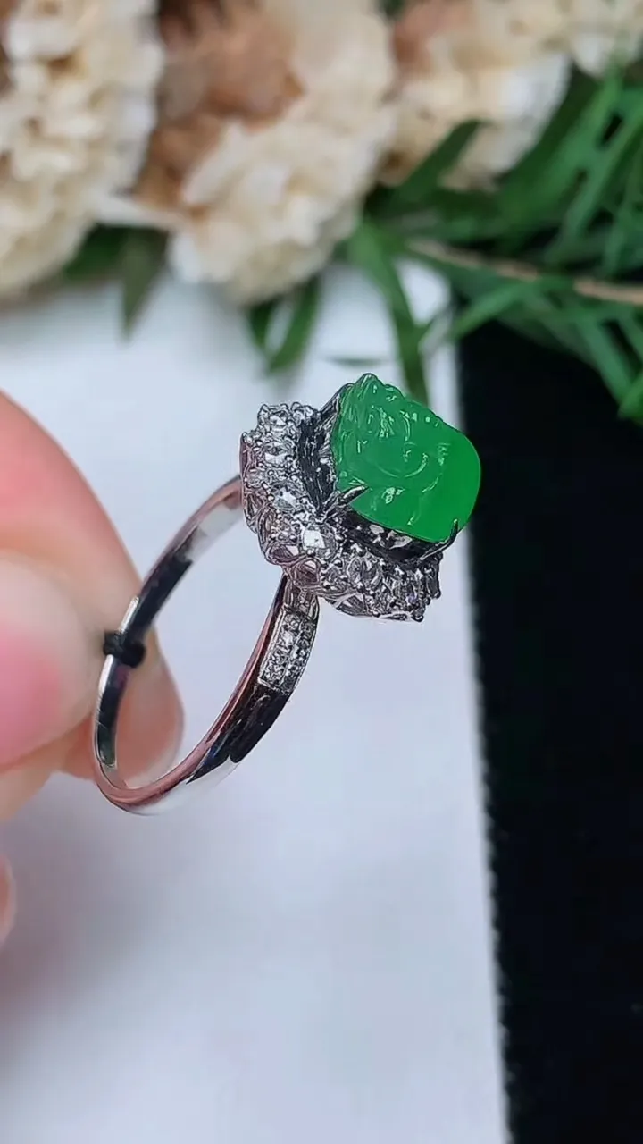 天然A货翡翠貔貅戒指，尺寸16.9-8.2-7.7，重量:3.02g2025年12月20日
工厂直销收藏佳品,种好水足，色泽均匀，有种有色，上手高大气！