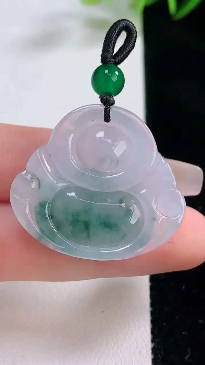天然A货翡翠冰种飘花佛公吊坠，尺寸29-32.8-6.9，重:9.64g
12月21日