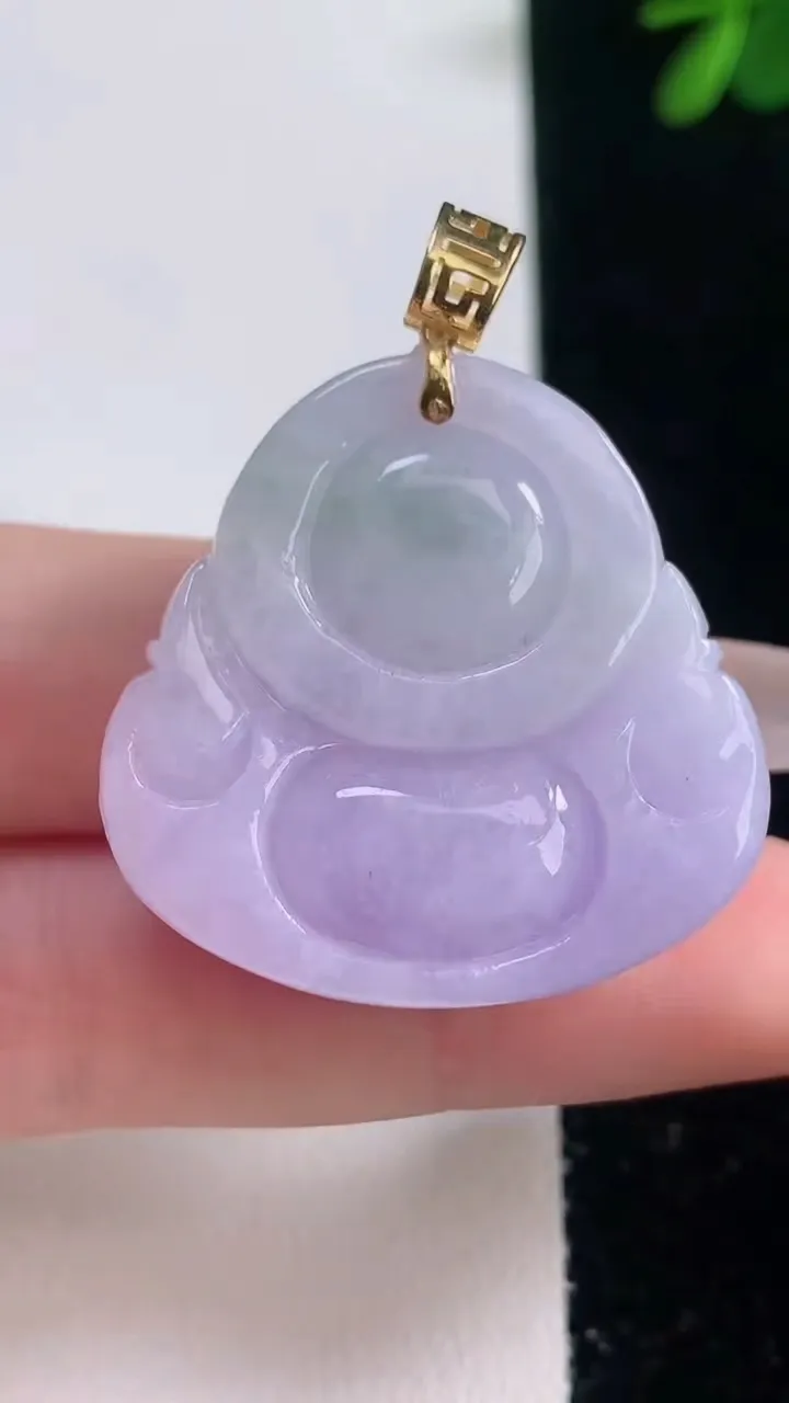 天然A货翡翠18K金紫罗兰佛公吊坠，尺寸31.6-30.6-12.3，重量:20.49g
12月21日