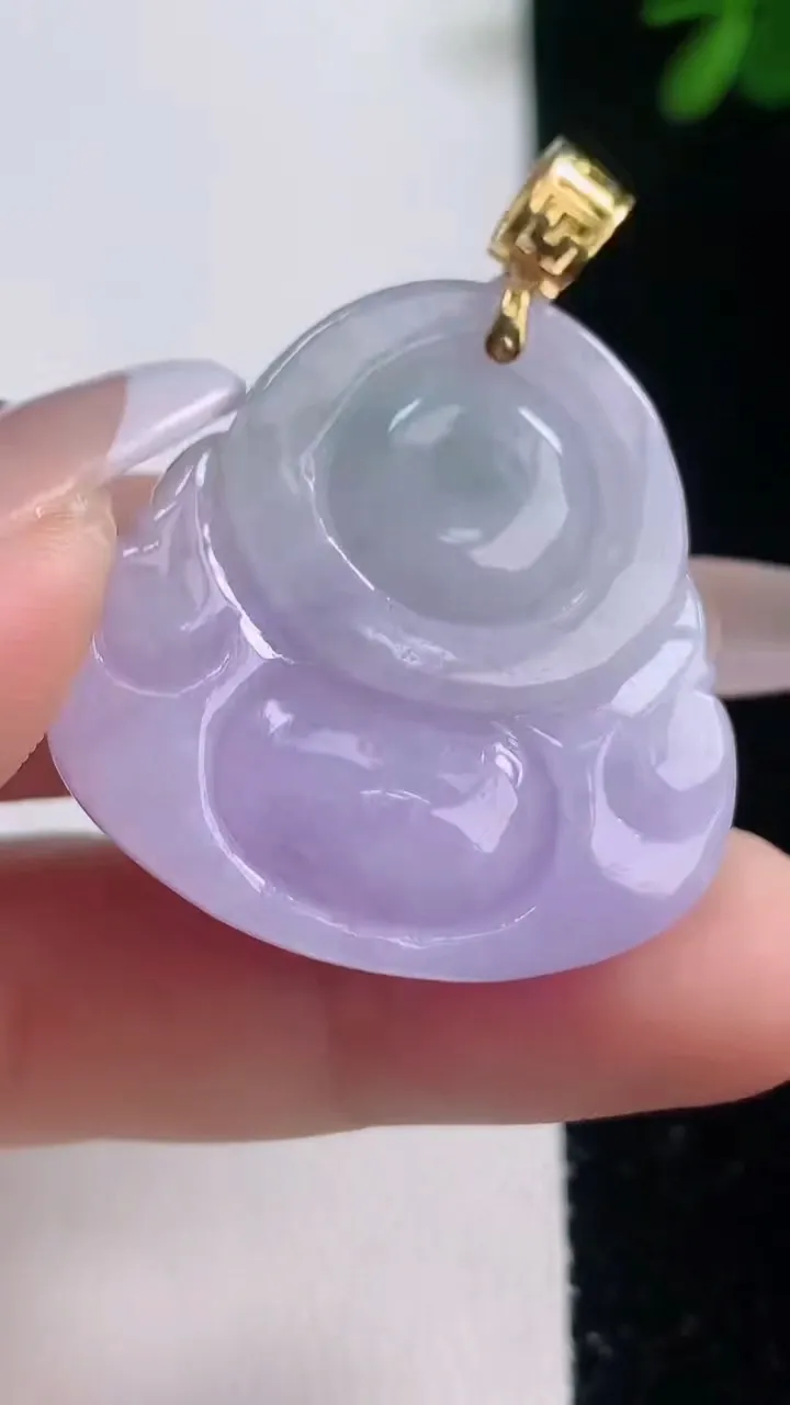 天然A货翡翠18K金紫罗兰佛公吊坠，尺寸31.6-30.6-12.3，重量:20.49g
12月21日