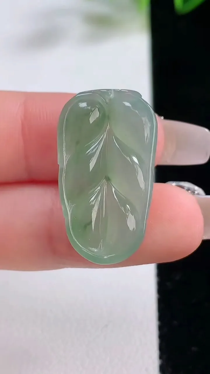 天然A货翡翠金枝玉叶 叶子吊坠，尺寸26.7-14.8-6，重量:3.88g
12月22日
