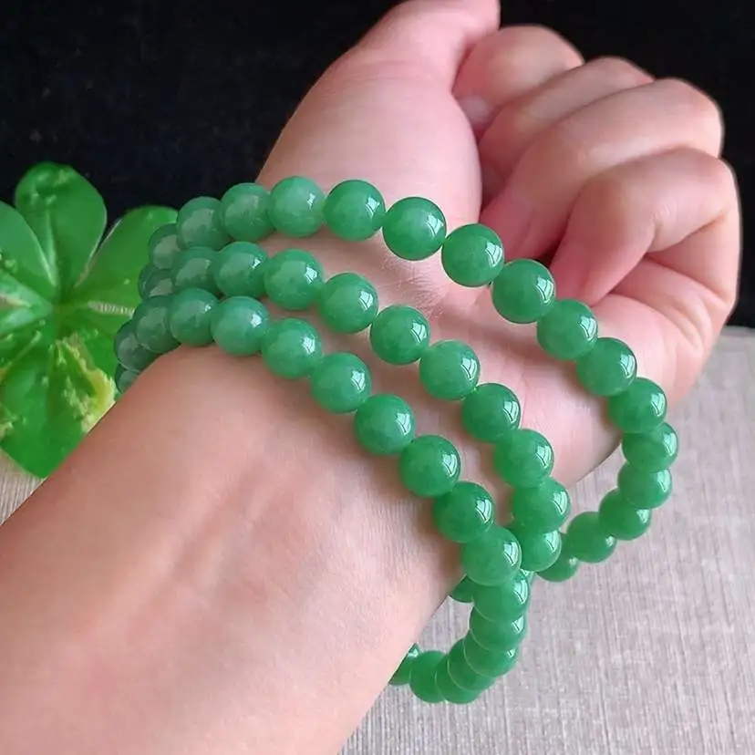 a货翡翠冰种满绿圆珠项链毛衣链73颗 尺寸7.5mm 重量65.40g 1221