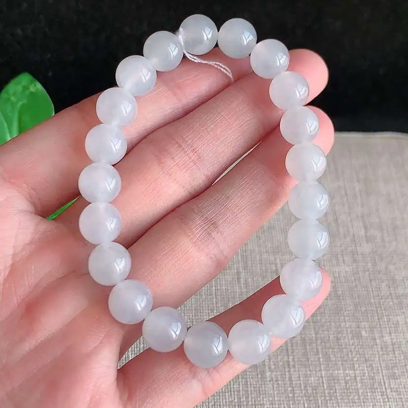 a货翡翠冰种白月光圆珠佛珠手串21颗  尺寸8.8mm 重量24.96g 1221