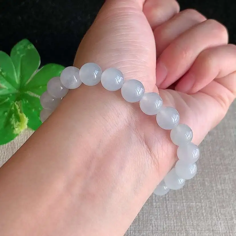 a货翡翠冰种白月光圆珠佛珠手串21颗  尺寸8.8mm 重量24.96g 1221