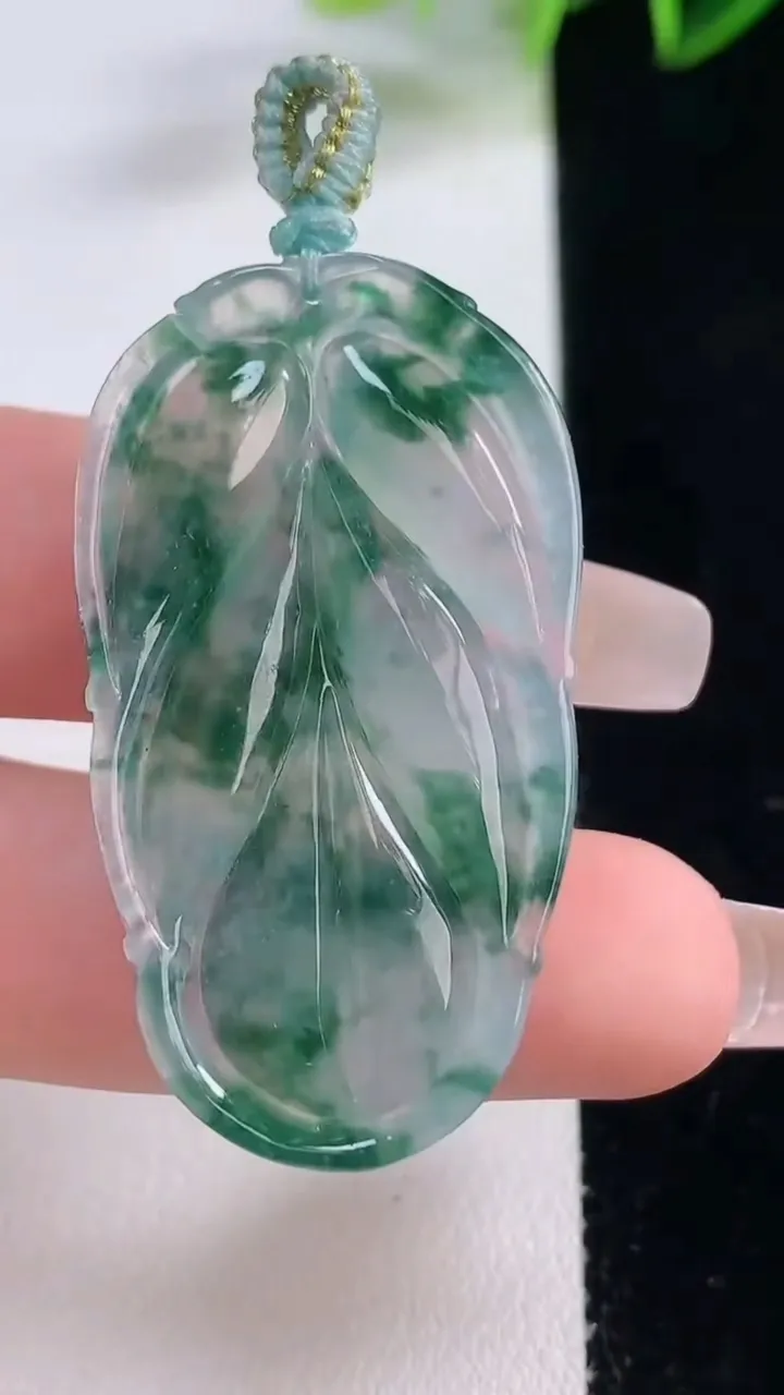 天然A货翡翠种飘花金枝玉叶 叶子吊坠，尺寸43-24-5.3，重量:10.52g
12月23日