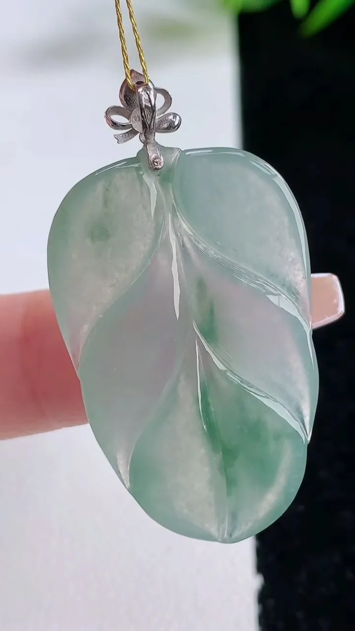 天然A货翡翠种飘花金枝玉叶 叶子吊坠，尺寸33.8-21-3.7，重量:5.83g
12月24日