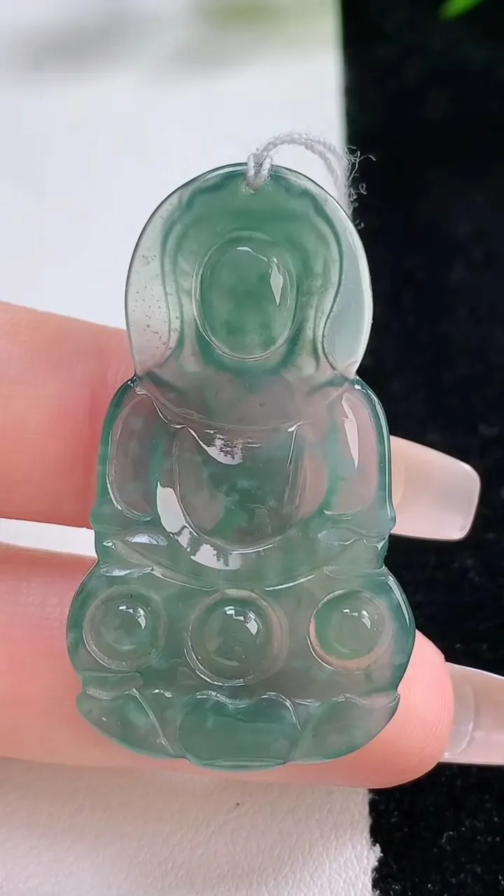 天然A货翡翠蓝水观音菩萨吊坠，尺寸42.8-24.6-3.8，重量:6.32g
12月24日