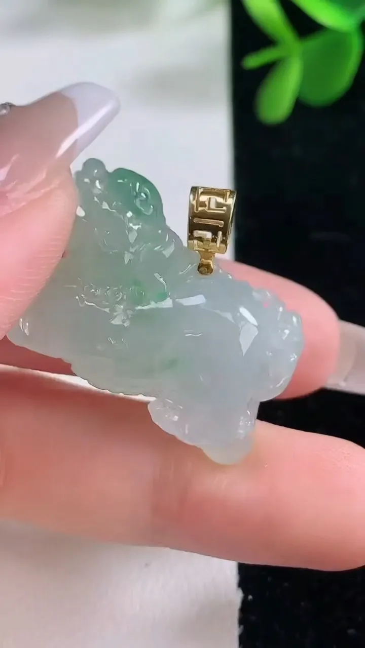 天然A货翡翠貔貅吊坠，尺寸20.7-27.8-8.6，重量:10.23g
12月26日