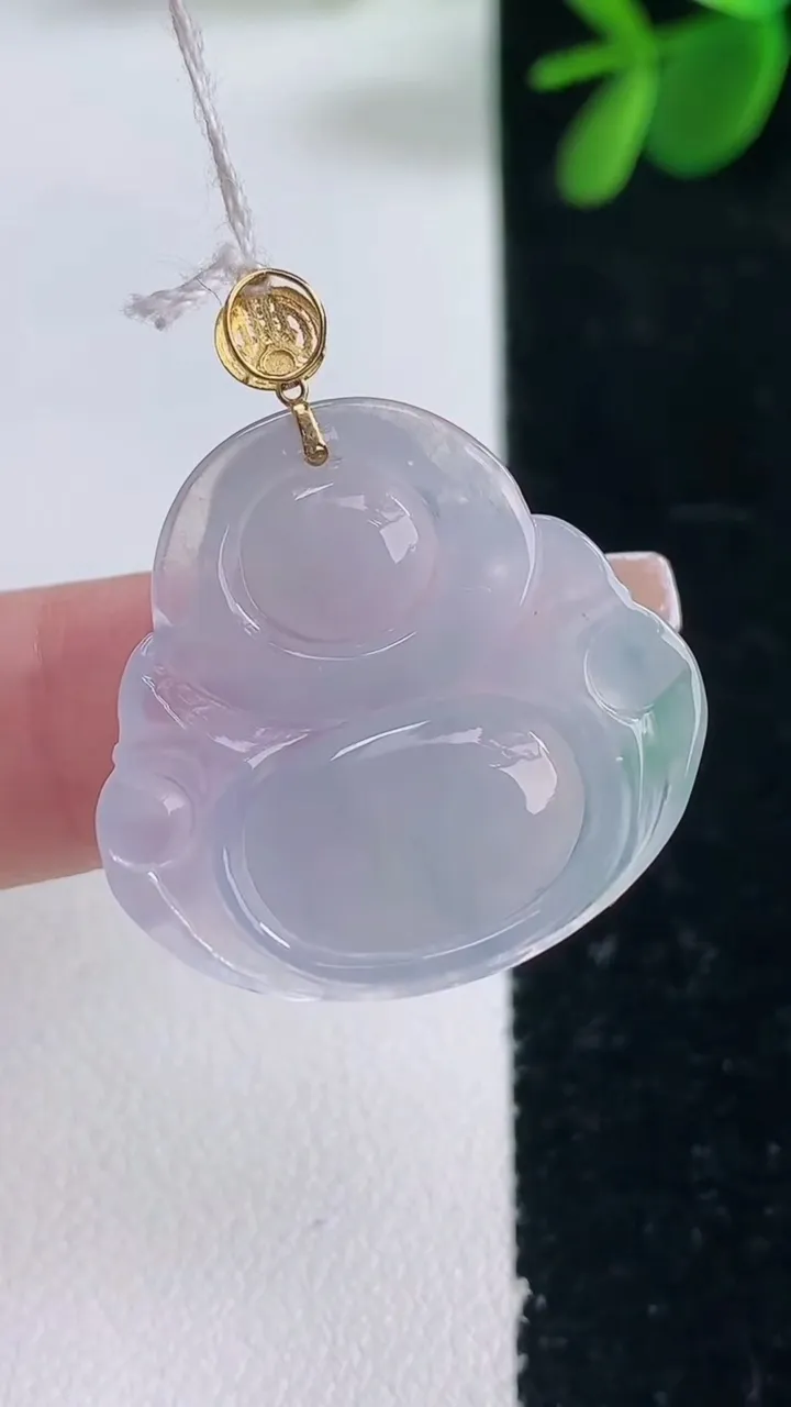 天然A货翡翠18K金紫罗兰佛公吊坠，尺寸25-26-4.5，重量:5.24g
12月26日