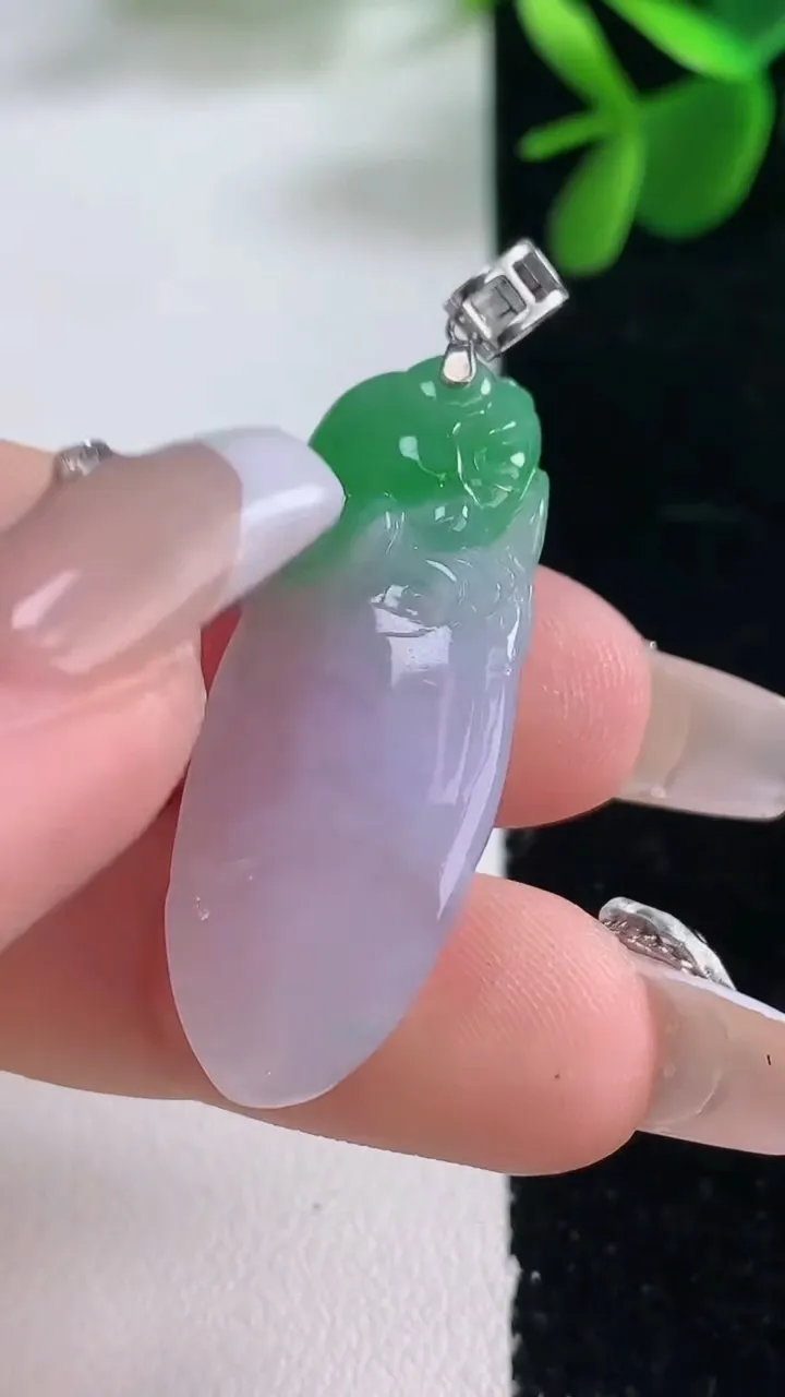 天然A货翡翠18K金春带彩紫罗兰福瓜吊坠，尺寸36.2-14.3-7，重量:6.92g
12月26日